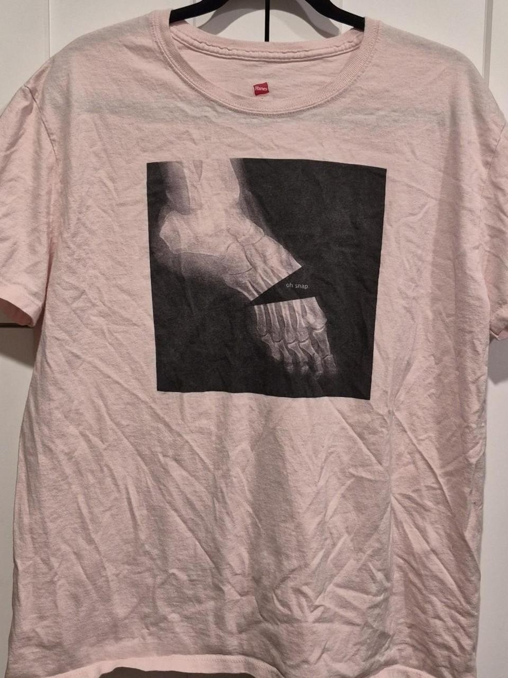 Hanes Pink Short Sleeve Tee with Black X-Ray Hand Square Print